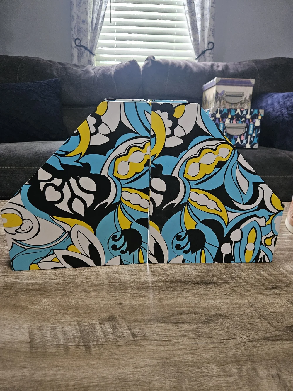 Floral Pattern Magazine File Holder in Teal, Black & Yellow